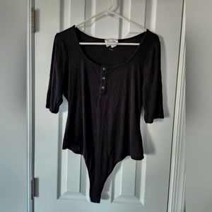 Anthropologie Saturday Sunday Ribbed Henley Bodysuit in black L